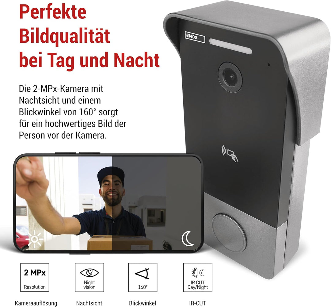 EMOS GoSmart Video-Türklingel mit App - 1-Draht Ethernet Verbindung - wasserfeste Smart Home Videokl