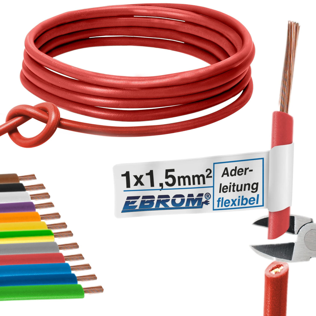 EBROM Aderleitung Einzelader flexibel H07V-K 1,5 mm² - Farbe: rot, 70 m, 70 m
