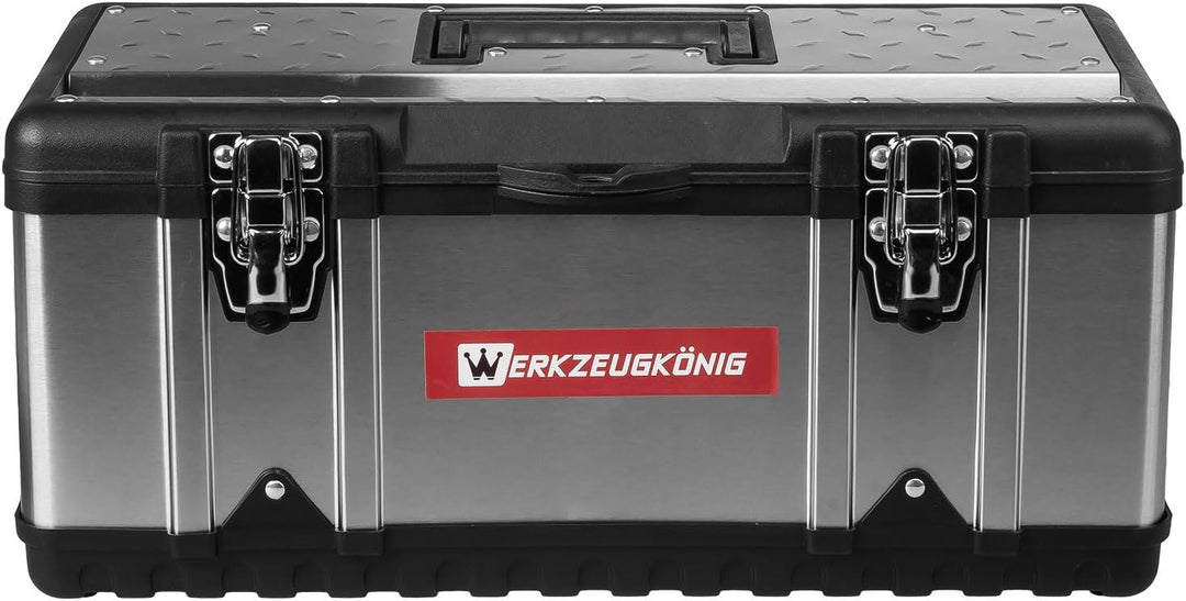 Werkzeugkoffer leer Edelstahl 47 x 24 x 21 cm Werkzeugkasten mit herausnehmbarer Ablage, Werkzeugkis