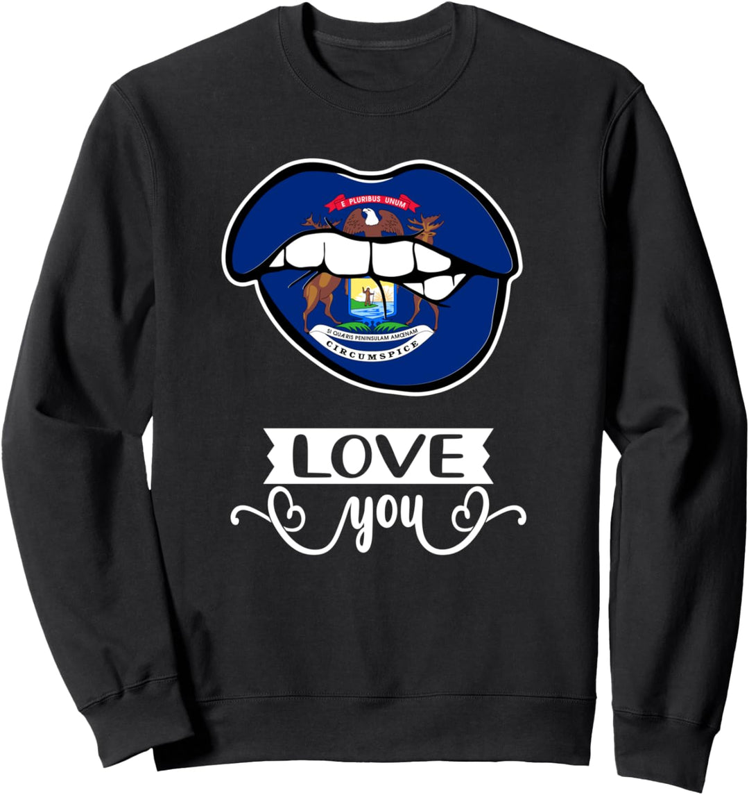 Lippen mit Michigan-Flagge Love Michigan USA Pride Sweatshirt