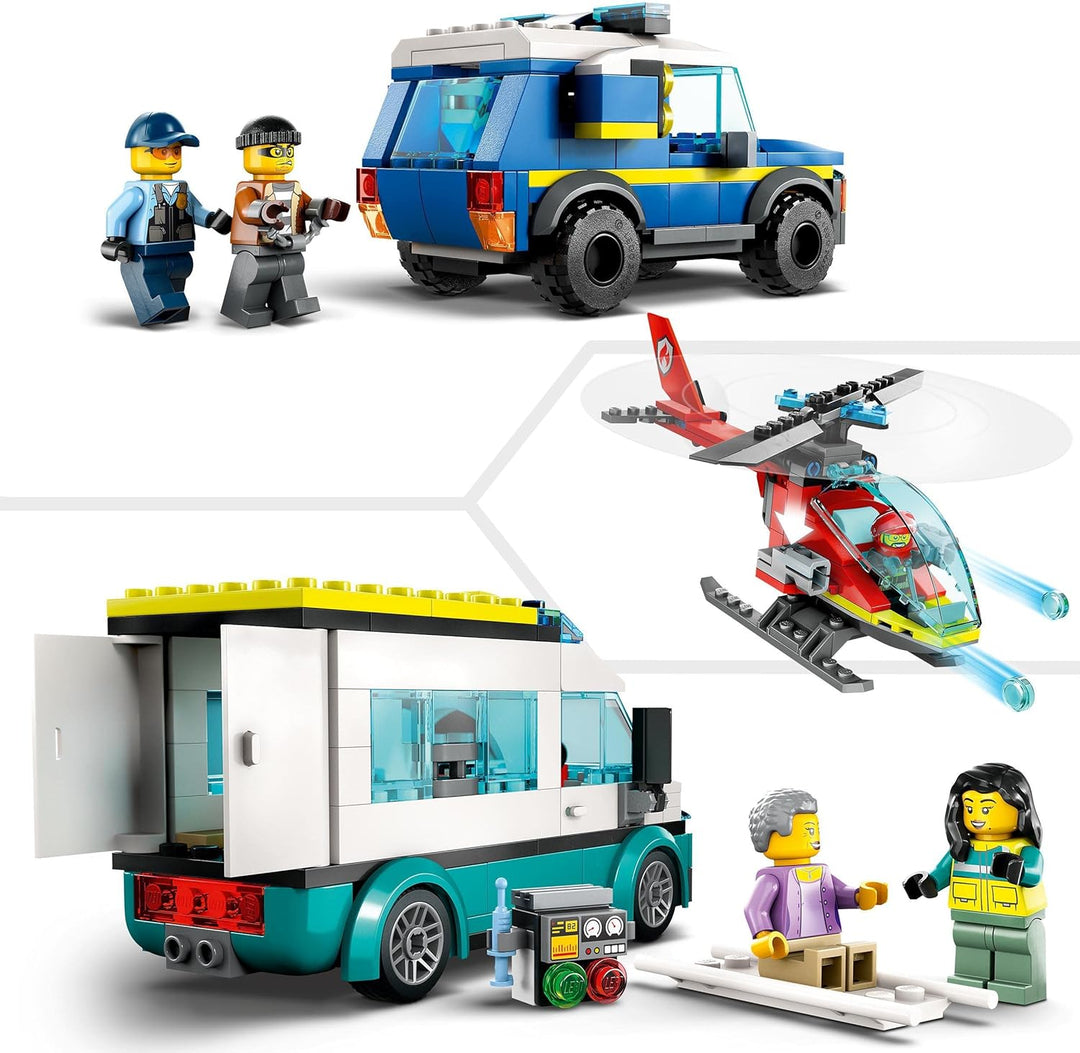 LEGO 60371 City Hauptquartier der Rettungsfahrzeuge mit Feuerwehr-Hubschrauber, Krankenwagen, Motorr