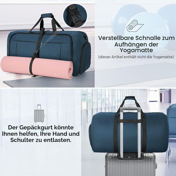 NUBILY Faltbare Reisetasche Gross 80L Sporttasche Herren Damen mit Schuhfach Leichter Reisetaschen W