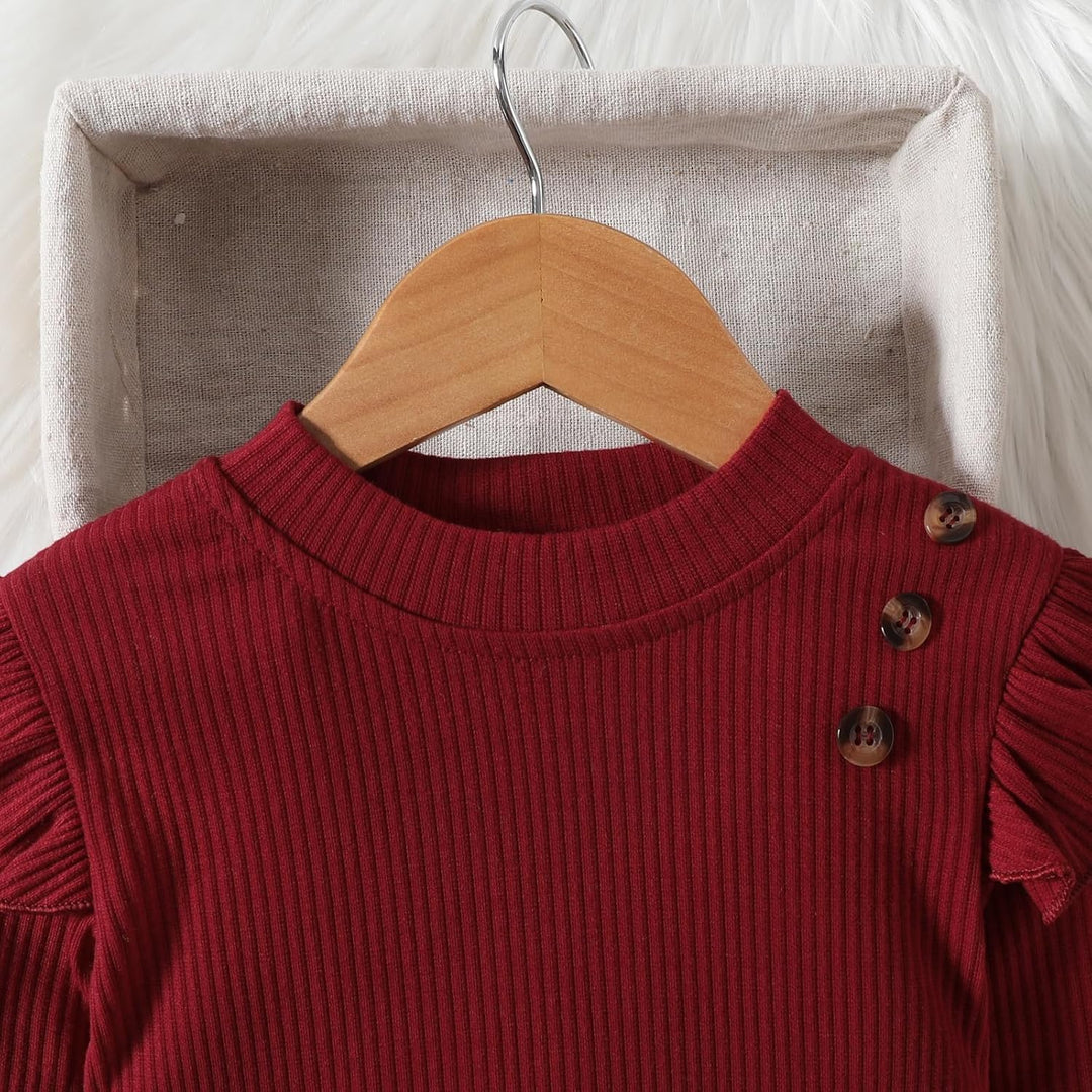 Kleinkind Baby Mädchen Kleidung Langarm Gerippte Oberteile Plaid Tweed Muster Rock Baskenmütze Herbs