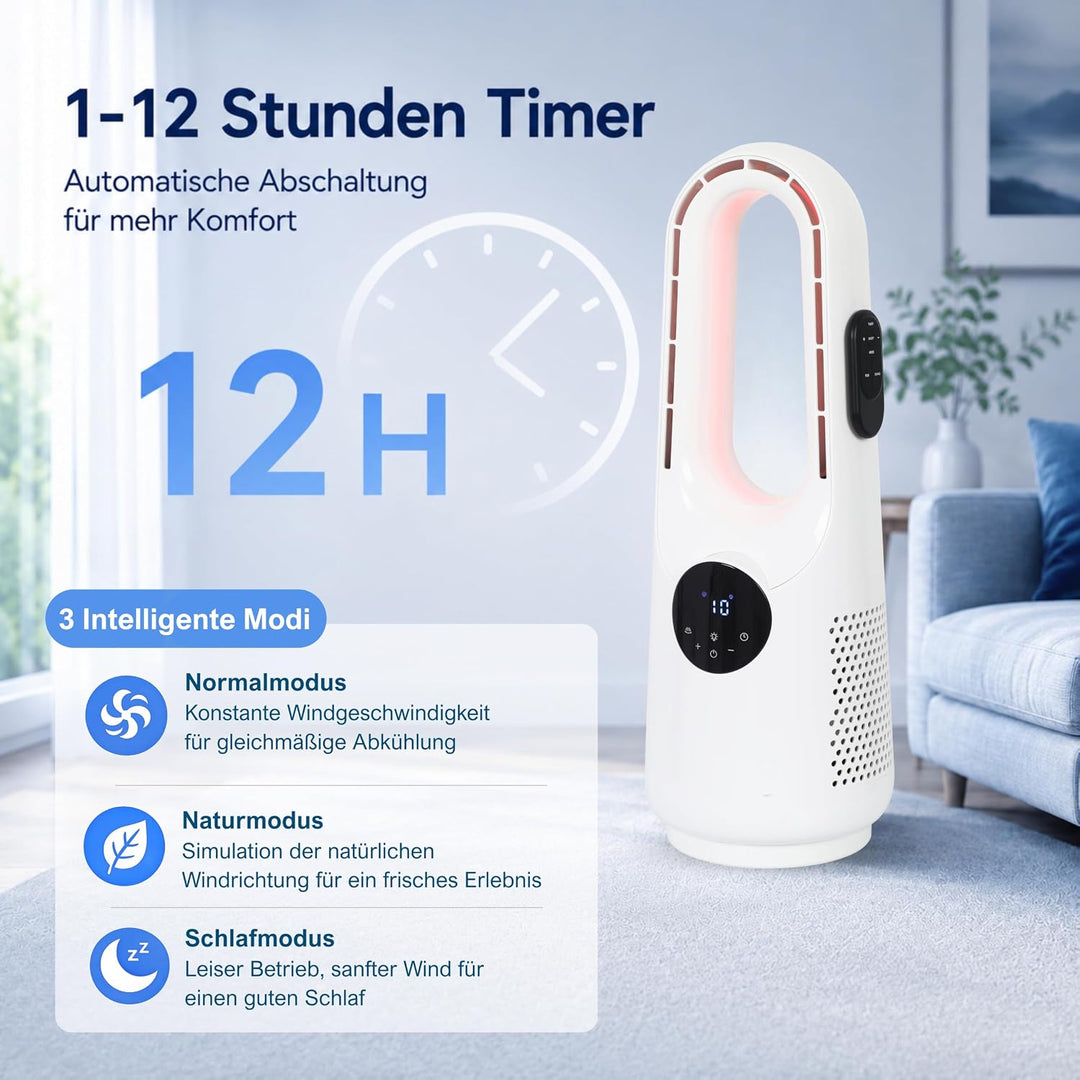 INGRIKT 20W Rotorloser Turmventilator 57cm, Infrarot-Fernbedienung, 10 Geschwindigkeiten, 3 Windmodi