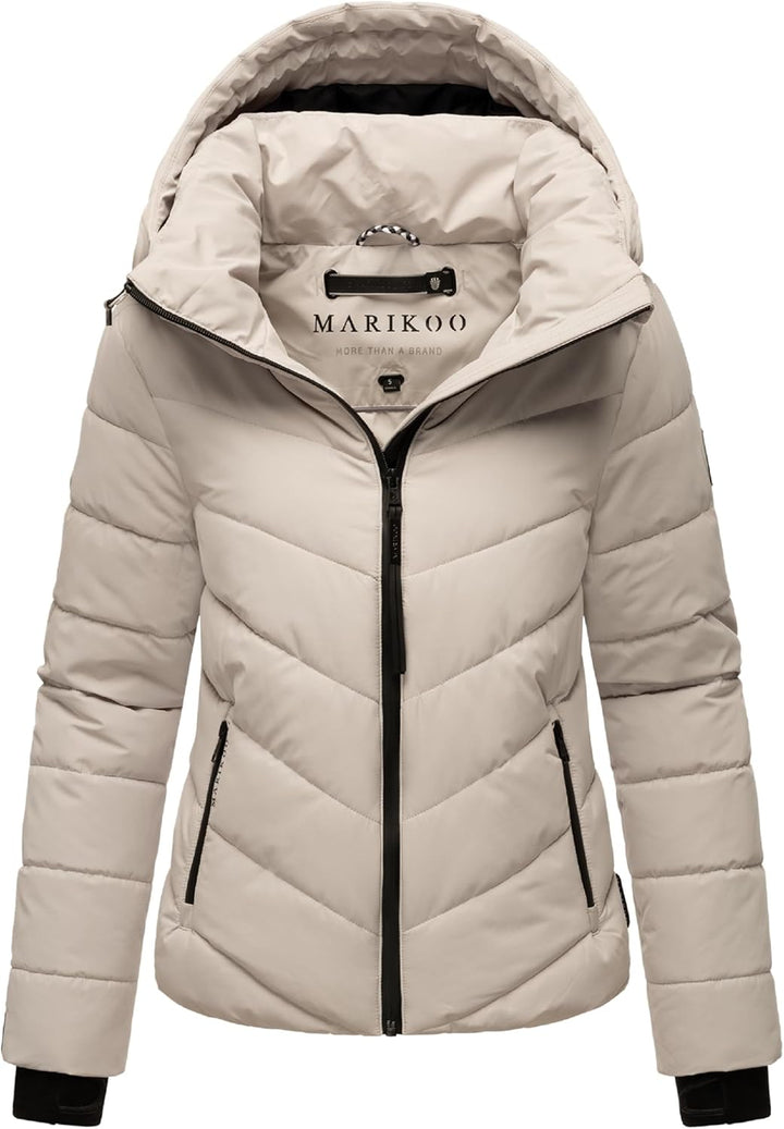 MARIKOO Damen Winterjacke warme Steppjacke mit Abnehmbarer Kapuze Samuiaa XVI XS-3XL XXL Light Grey,