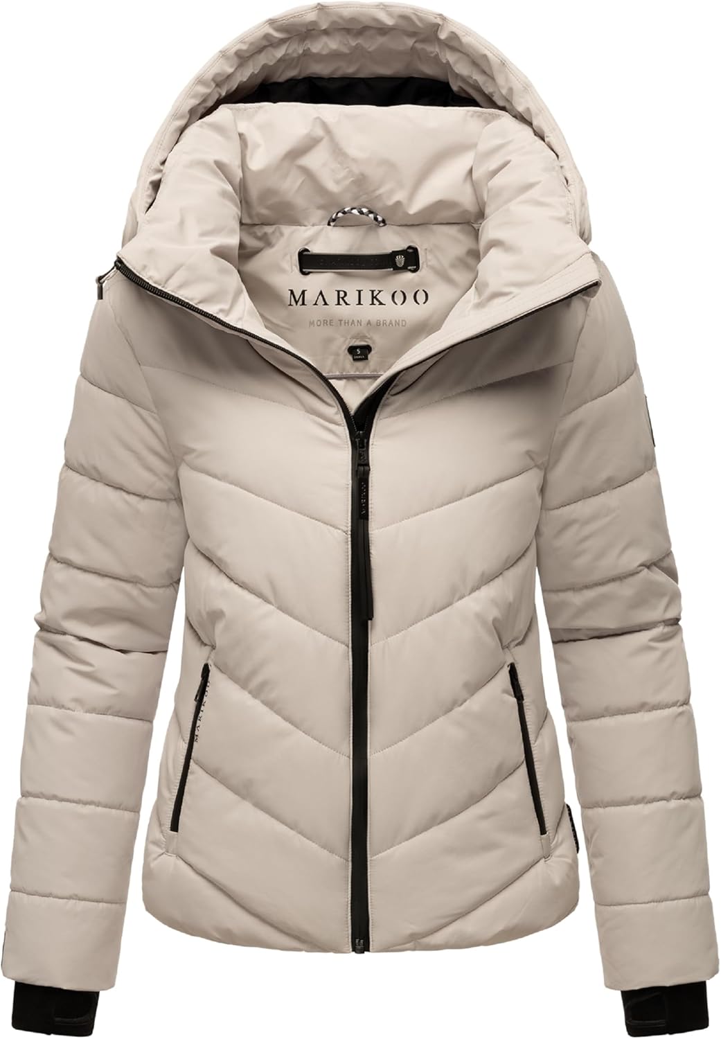 MARIKOO Damen Winterjacke warme Steppjacke mit Abnehmbarer Kapuze Samuiaa XVI XS-3XL XL Light Grey,