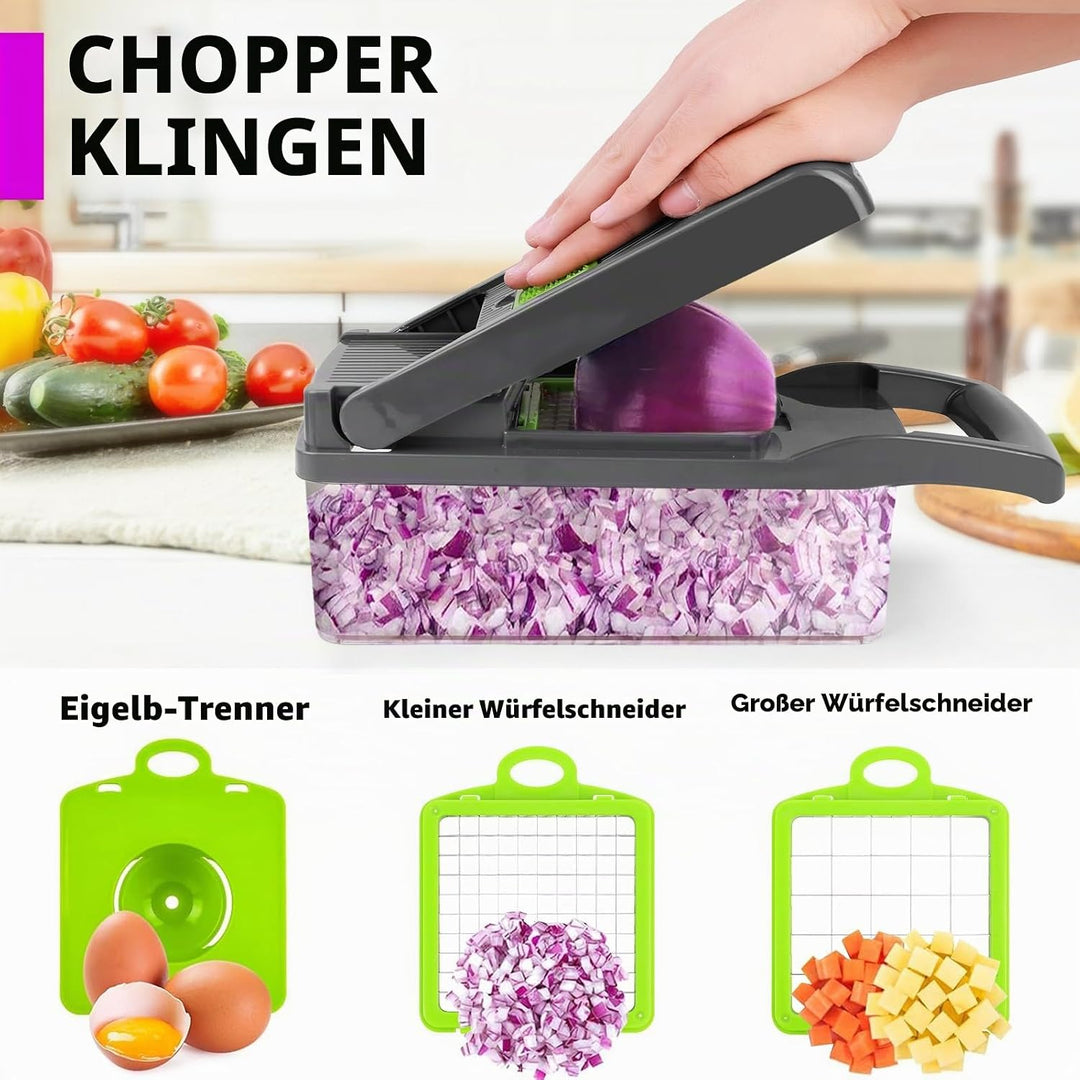 MAIPOR Gemüseschneider, Pro Zwiebelzerkleinererer, multifunktionaler 13-in-1 Lebensmittelzerkleinere