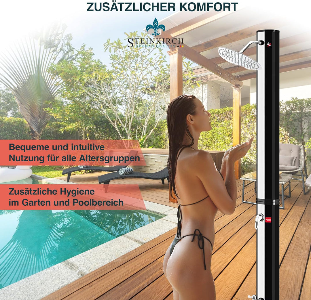 Steinkirch Solar Gartendusche mit frei wählbarem Duschkopf ++ Pooldusche Campingdusche Solardusche G