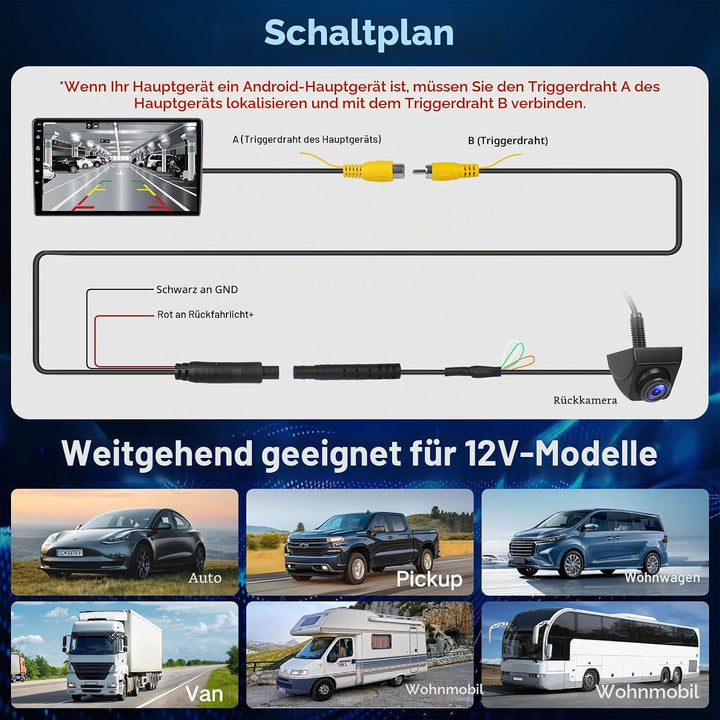 Kairiyard AHD 1080P Auto Rückfahrkamera 170º Weitwinkel Nachtsicht Auto 360° Drehbar Rückfahrkameras
