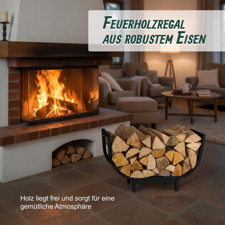 Relaxdays Kaminholzregal, Metall, HxBxT: 35 x 65 x 21 cm, Kaminholzhalter innen, geschwungener Kamin