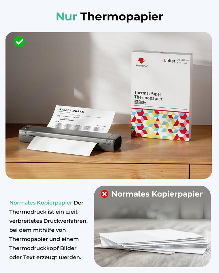 Phomemo Portable Drucker, M08F Bluetooth Mobile Tragbarer Drucker A4 unterstützen 210x297mm A4 Therm