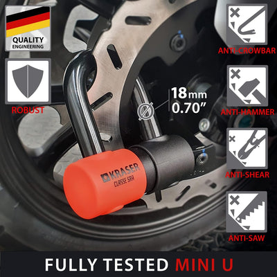 KRASER KR50+120L Motorradkette Diebstahlsicherung + Vorhängeschloss SRA Homologierte Anti-Diebstahl-