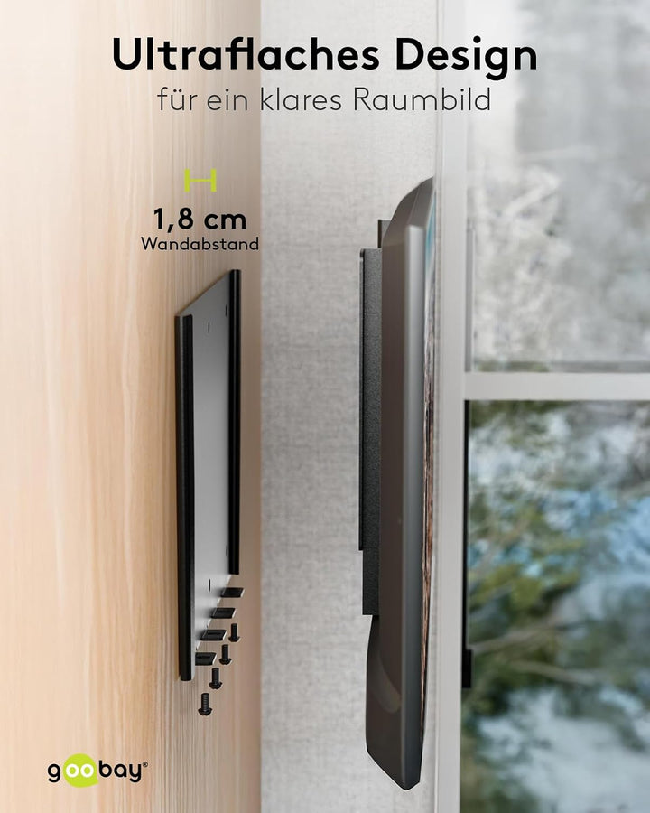 goobay TV-Wandhalterung Wohnmobil 23–42 Zoll, starr, ultraflach 18 mm, VESA 200x200, bis 30 kg, mit