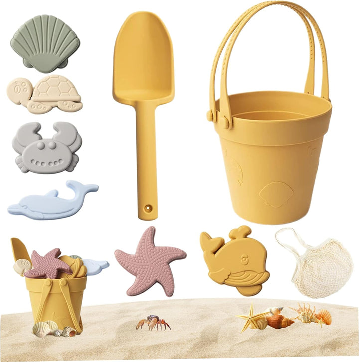 Sandspielzeug für Kinder, 8 Stück, sicheres Silikon-Strandspielzeug mit Schaufel, Eimer und Sandform