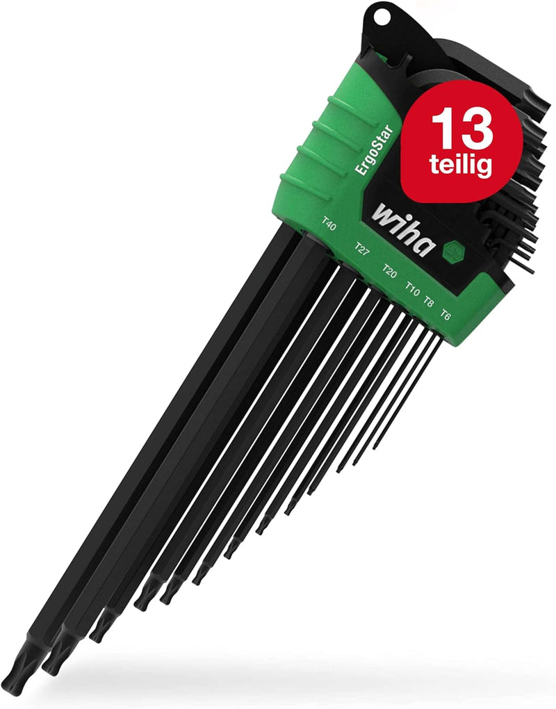 Wiha Stiftschlüssel Set 13-tlg. im ErgoStar Halter TORX I T5-T45 I Kugelkopf I schwarzoxidiert I Win