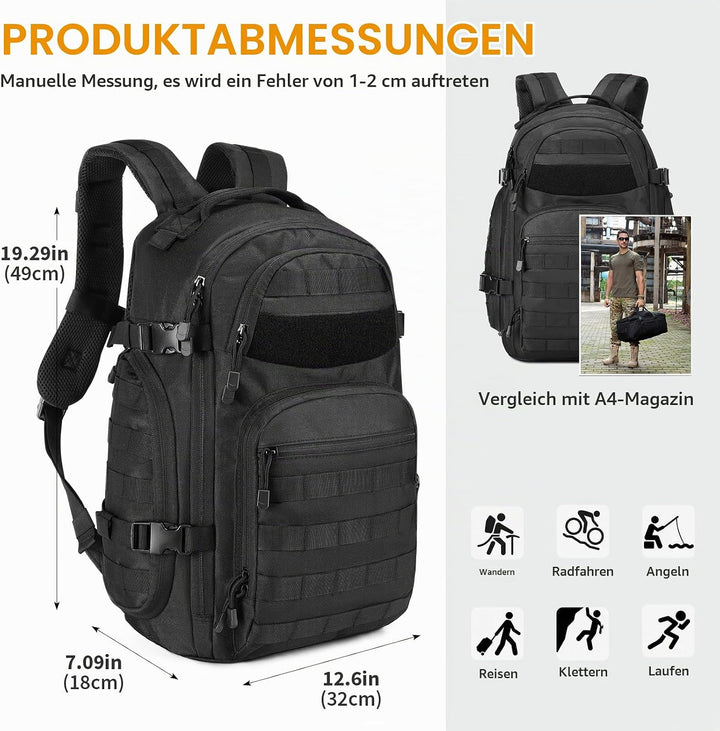 HUNTVP Militär Rucksack 30L 35L Taktischer Rucksack 30L 35L Wanderrucksack Herren Bundeswehr Rucksac