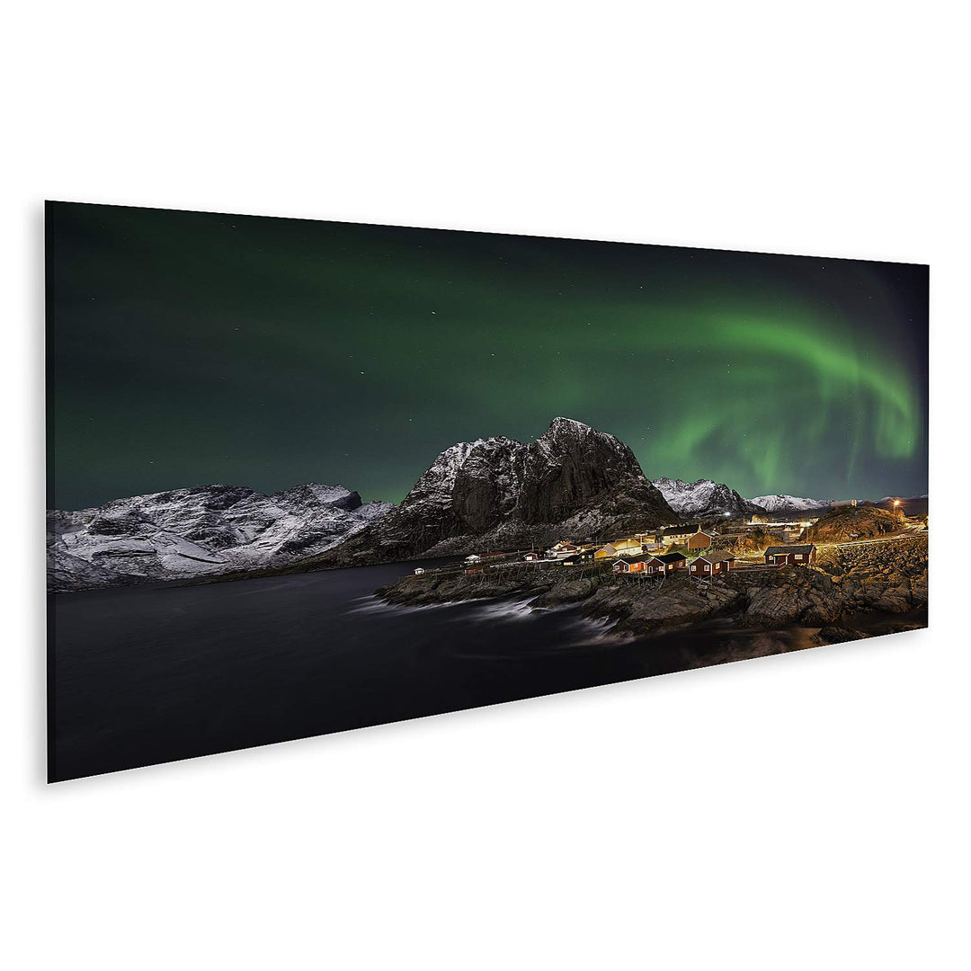 islandburner Bild auf Leinwand Hamnoy Nordlichter Schönes Polarlicht Lofoten Inseln Norwegen Bilder