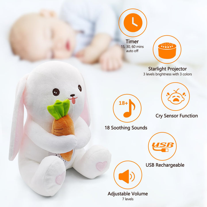 Baby Einschlafhilfe Musik,Babys Nachtlicht Projektor mit Weisses Rauschen, Weinen Erkennungs Sensor,