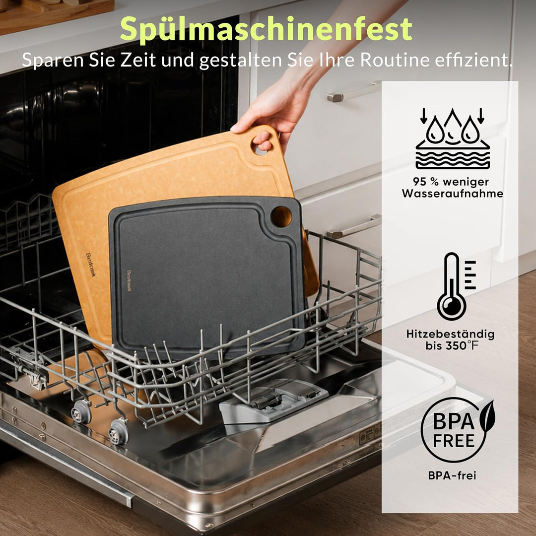 BESTCOOK Schneidebrett aus Holzfaser für die Küche, Spülmaschinenfest, mit Saftrille, BPA-frei, Lang