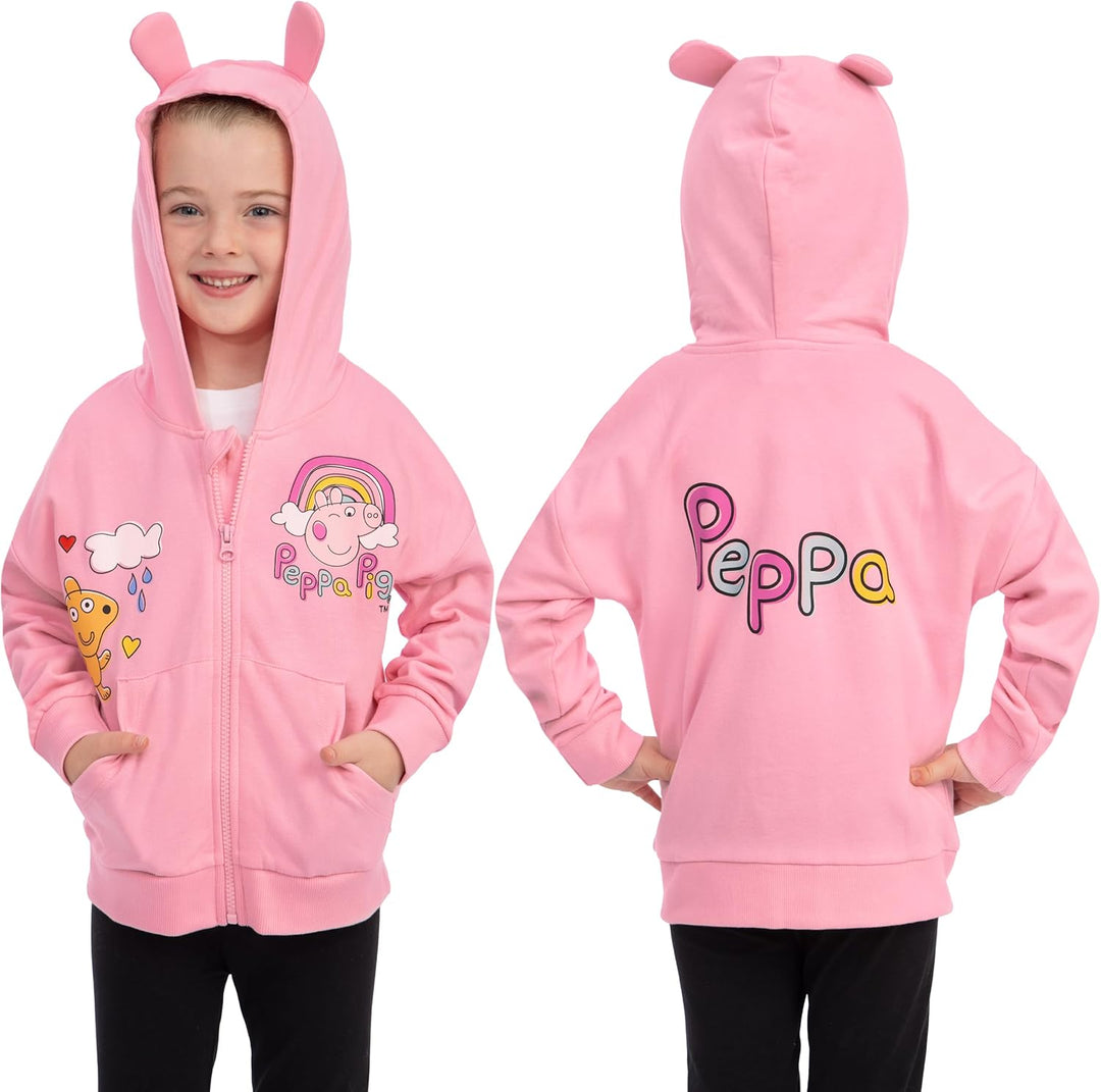 Peppa Pig Hoodie Mädchen, Zip Hoodie Kinder Mit 3D Ohren, Rosa Mädchen Kleidung Aus Baumwolle 98, 98