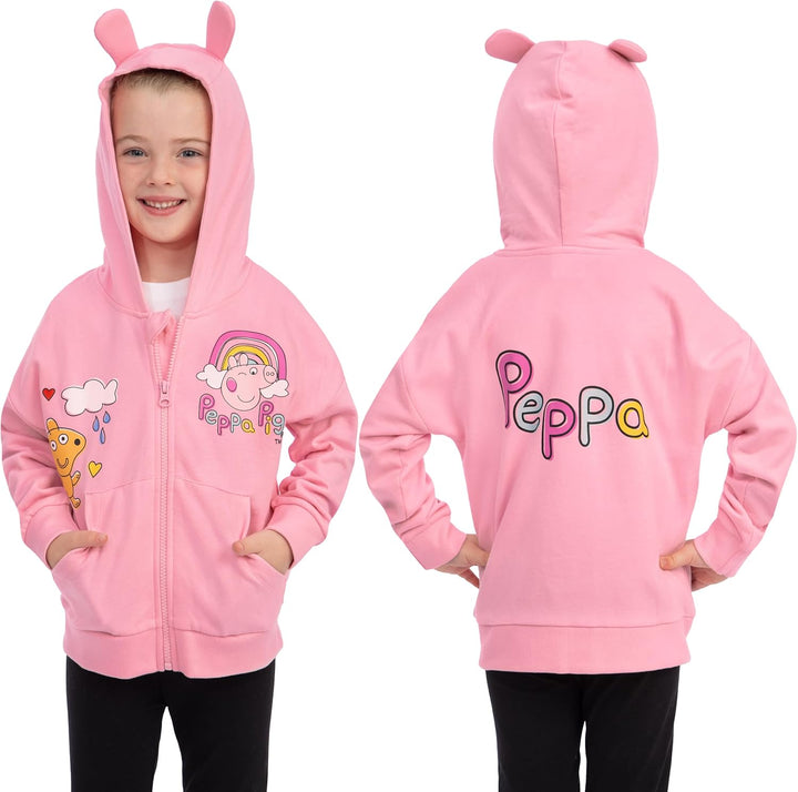 Peppa Pig Hoodie Mädchen, Zip Hoodie Kinder Mit 3D Ohren, Rosa Mädchen Kleidung Aus Baumwolle 98, 98