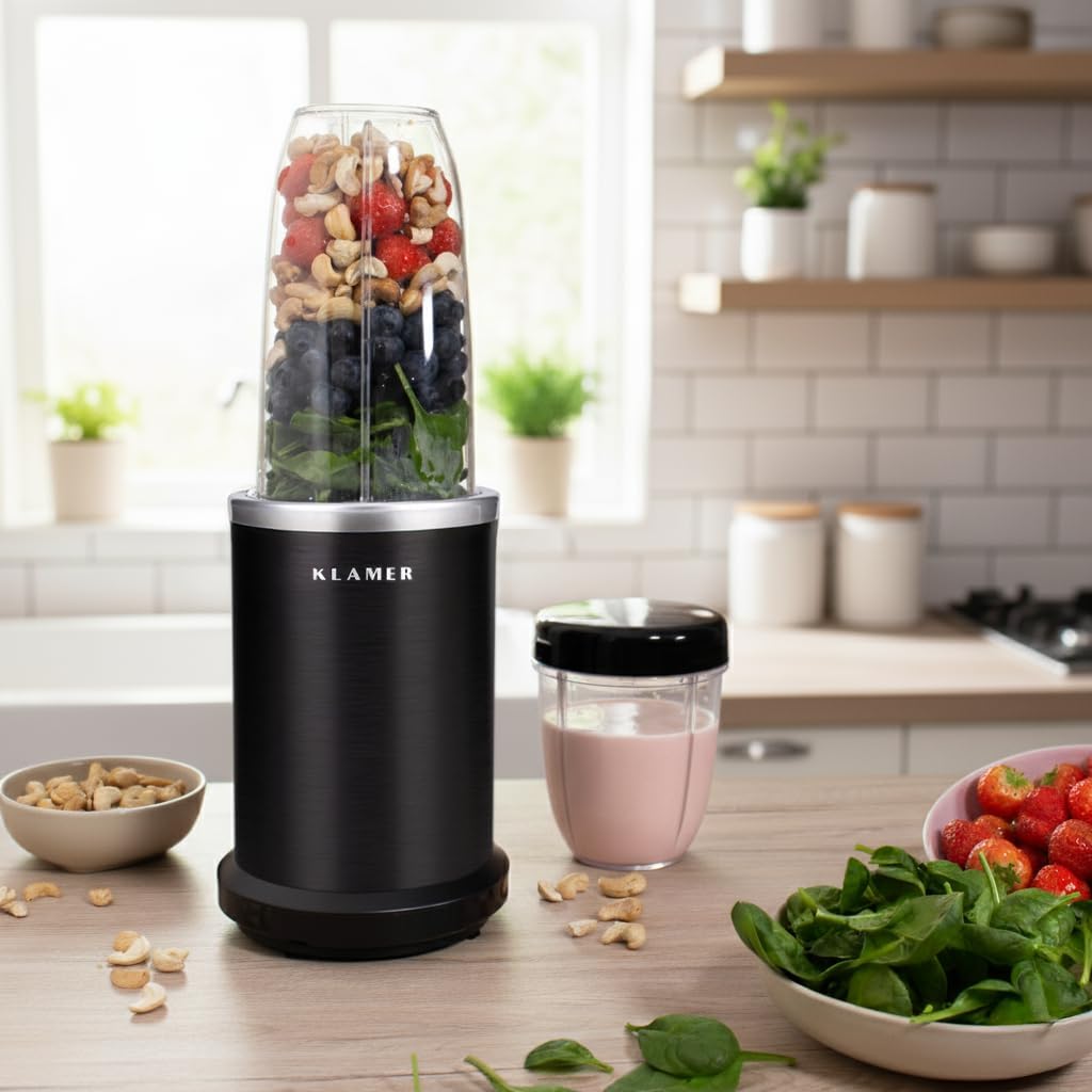 KLAMER Bullet Mixer 1000 Watt, Smoothie Maker, elektrischer Shake Mixer mit 2 Mixbehältern, 2 Klinge