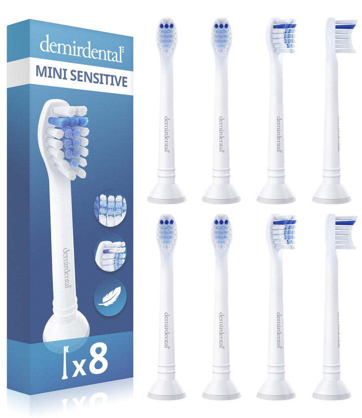 8er demirdental Mini Sensitive Aufsätze passend für Philips Sonicare Ersatzbürsten, weiche und klein