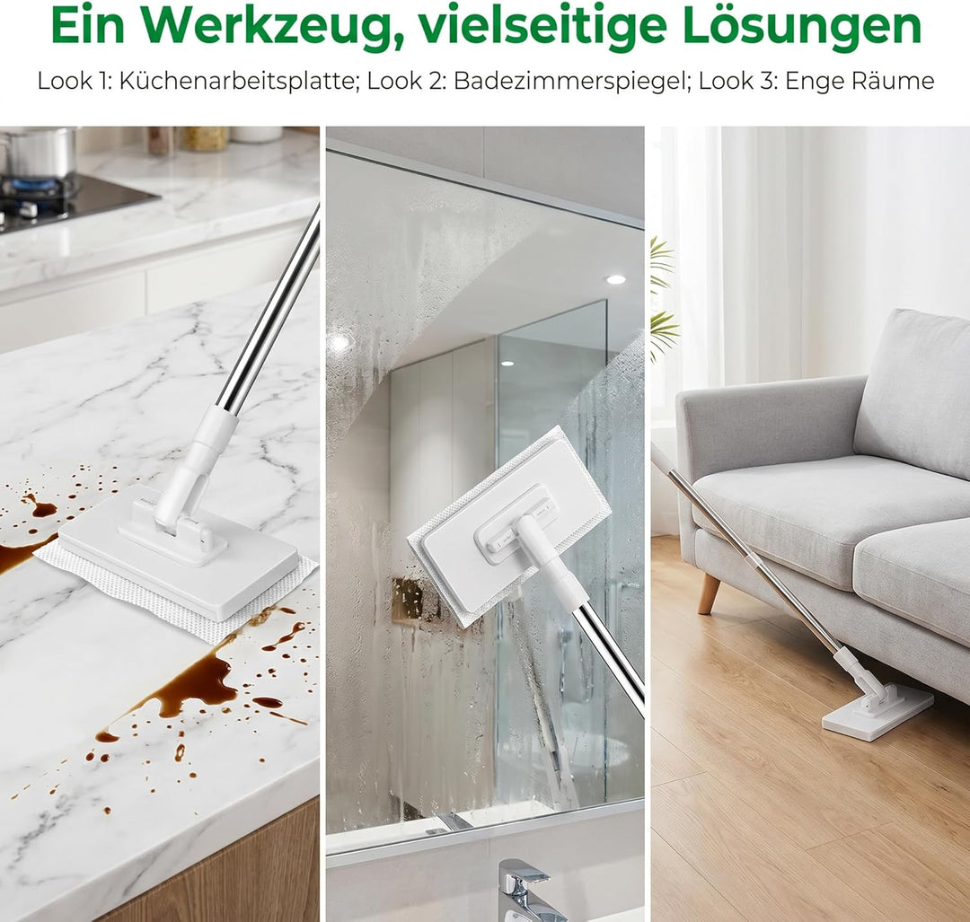 Wischmopp mit Druck Klemm System, Waschmopp Mit 10 Wiederverwendbaren Mikrofasertüchern Ohne Waschen