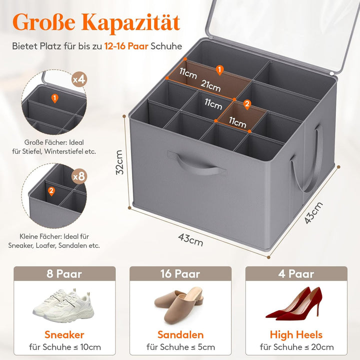 Lifewit Schuhorganizer für 16 Paar, Grosser Schuhschran für Closet mit Unterteilungen und Deckel, Pl
