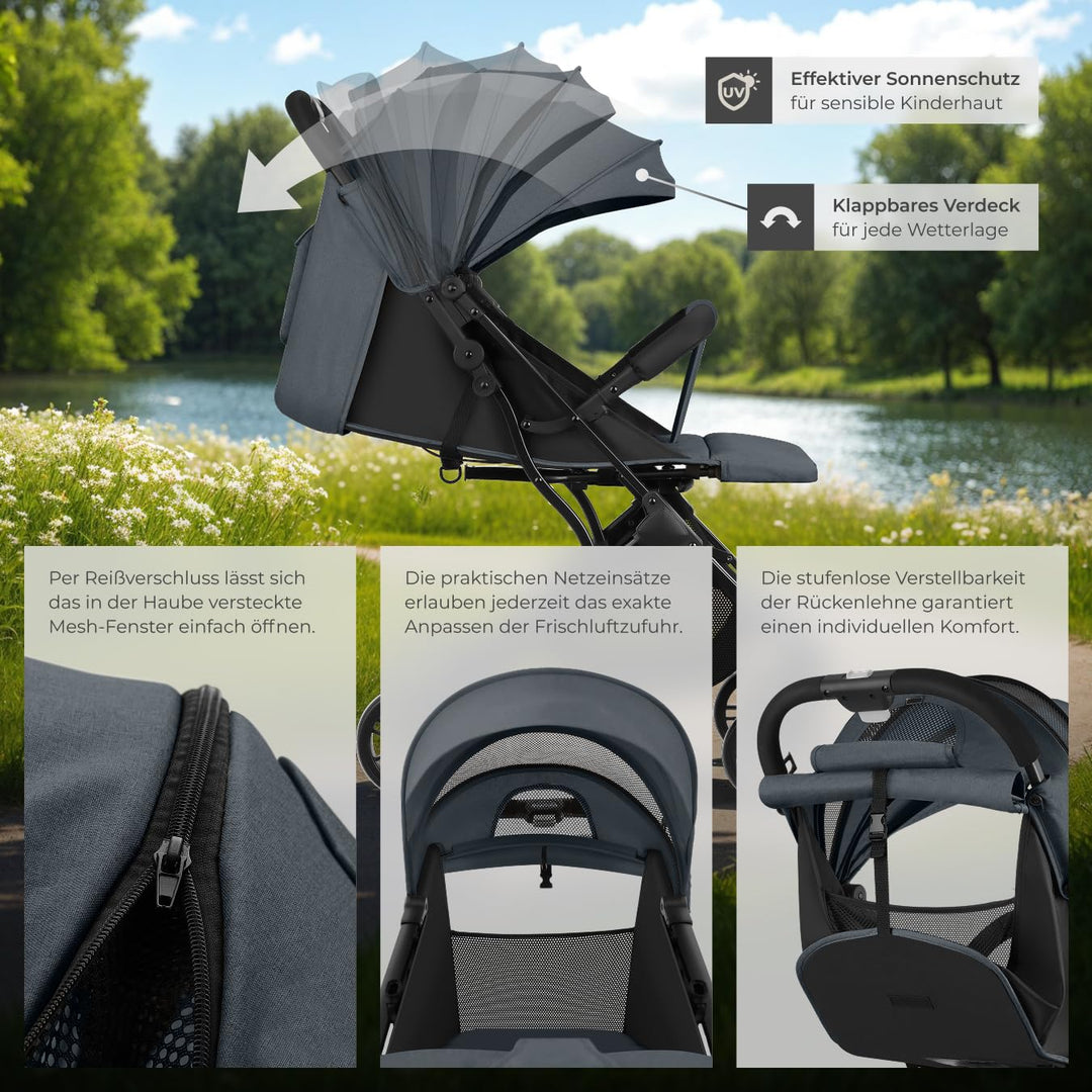 tectake® Buggy Kinderwagen von 0 bis 3 Jahre, Wagen für Baby Erstausstattung Neugeborene und Kinderb