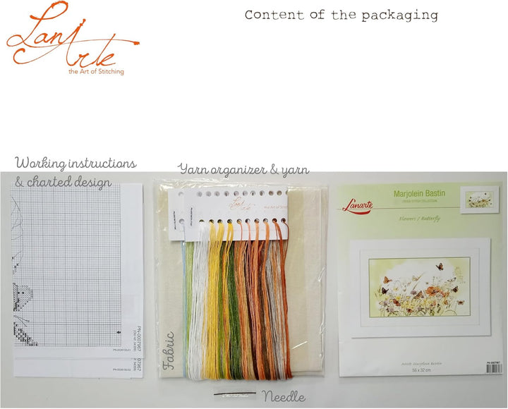 Lanarte Zählmusterpackung Schmetterlinge & Blumen Kreuzstichpackung, Baumwolle, Mehrfarbig, 56 x 32