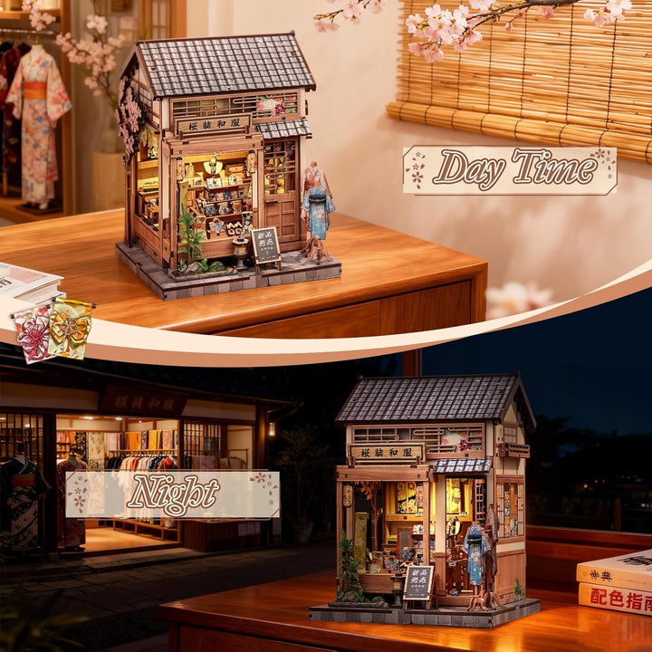 CUTEBEE Japanese Sakura Kimono Book Nook Kit - DIY Puppenhaus 3D Holzpuzzle Erwachsene, Miniatur Hau
