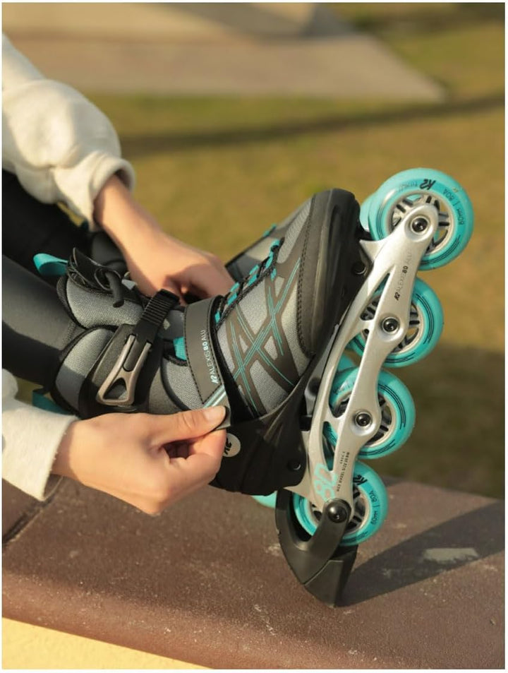 K2 Damen Alexis 80 Alu Inline Skates EU: 42.5 (UK: 8.5 / US: 11) grey - cyan, EU: 42.5 (UK: 8.5 / US