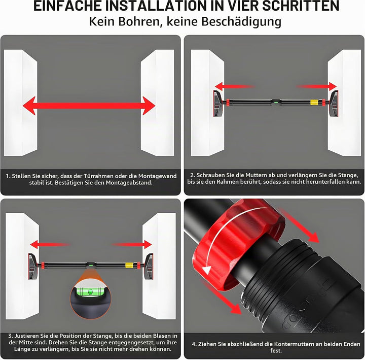 HAKENO Klimmzugstange für Türrahmen ohne Schrauben/Bohren, Pull Up Bar Tragkraft bis 200 Kg, Recksta