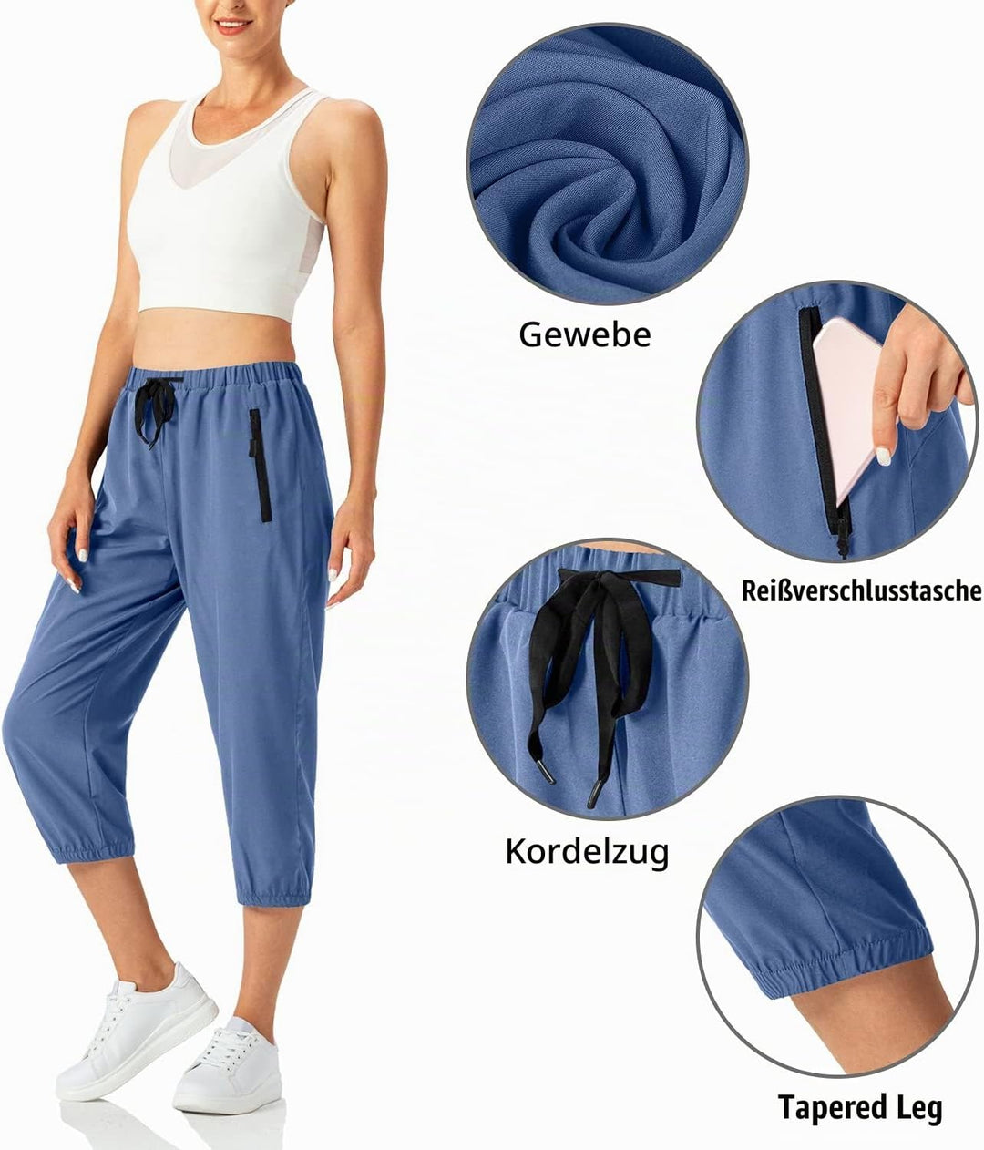 Butrends Damen Leichter Jogger Caprihose Casual Schnell trocknend Hose Workout 3/4 Workout Joggerhos