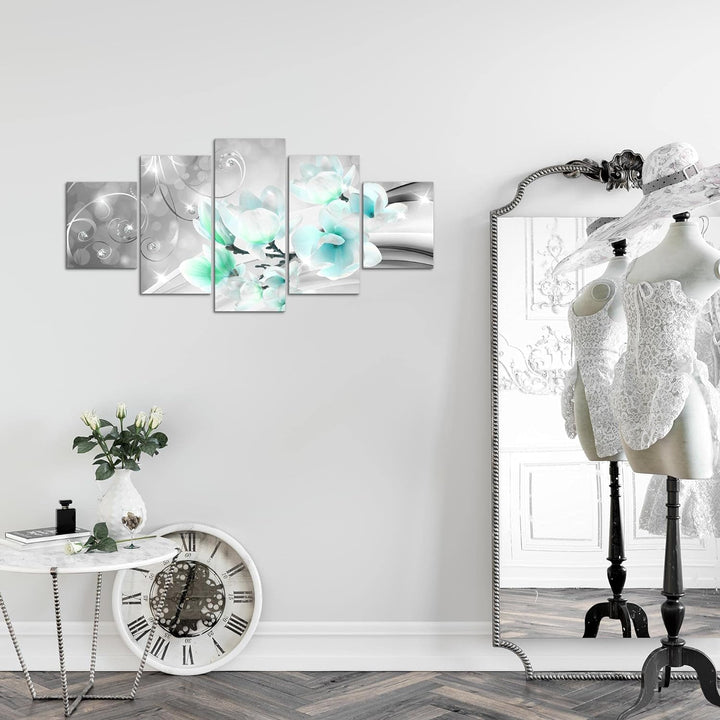 Runa Art Wandbilder Blumen Abstrakt 5 Teilig Bild auf Vlies Leinwand Deko Wohnzimmer Diamant Grau Tü