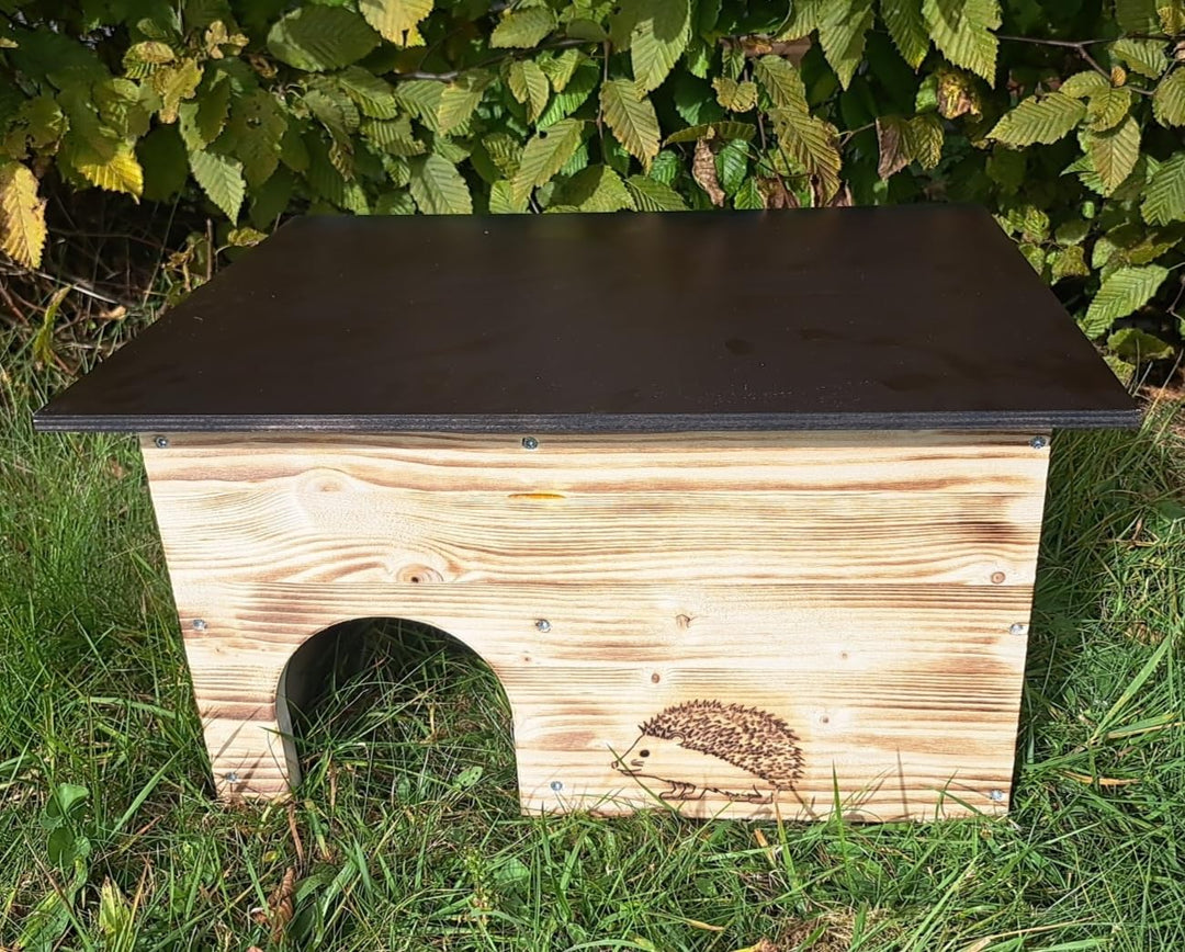 Igelhaus Igelhotel Igelhütte Futterhaus für Igel Igelfutterhaus edel geflammt ohne Boden mit Einer R