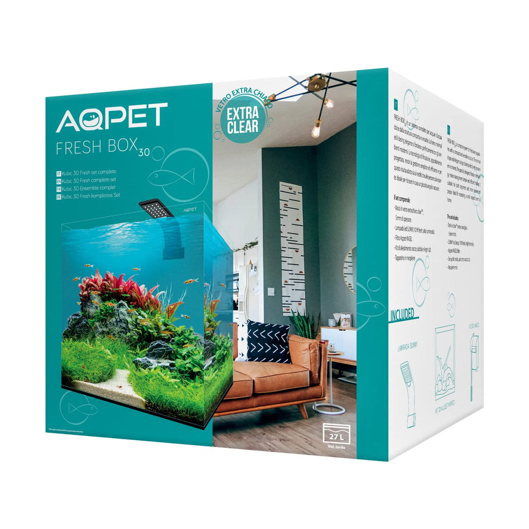 AQPET Aquarium FreshBox 30 Komplettset Lichtfilter Set aus Glas Modell Extrahell 30 x 30 x 30 cm 27