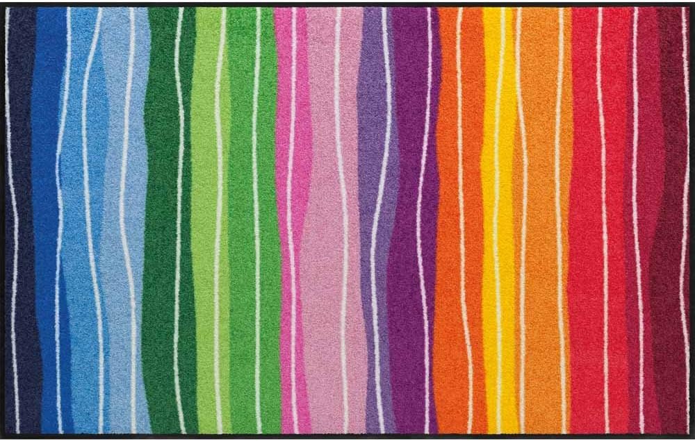 Salonloewe Fussmatte waschbar Pure Style Wavy Lines Bunt 75x120 cm Läufer Wohn-Teppich Wellen rutsch