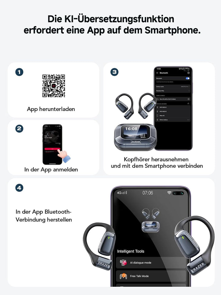 Relxhome AI übersetzer kopfhörer, 3-in-1 übersetzungskopfhörer 134 Sprachen mit App, 60H Bluetooth 5