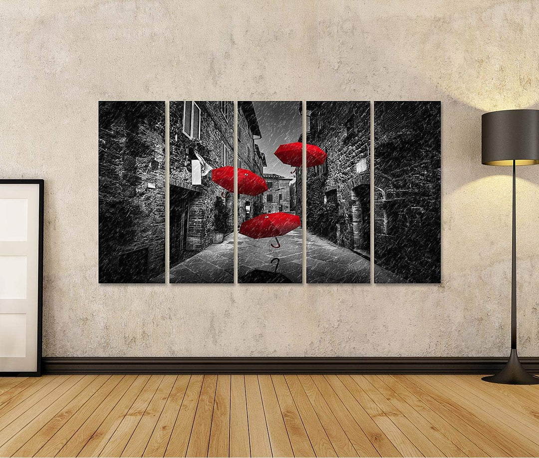 islandburner Bild auf Leinwand Regenschirme Wind Dunkle Strasse Alte Italienische Stadt Toskana Bild