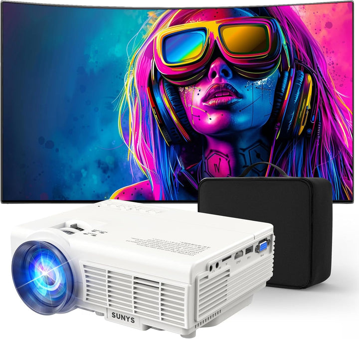 Sunys Bluetooth Mini Beamer, 10000 Lux 1080P HD Full Tragbarer Projektor, LED Heimkino Video Beamer