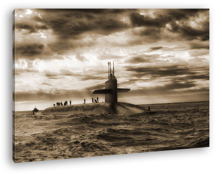 deyoli Militär U Boot auf offener See Format: 100x70 Effekt: Sepia als Leinwandbild, Motiv fertig ge