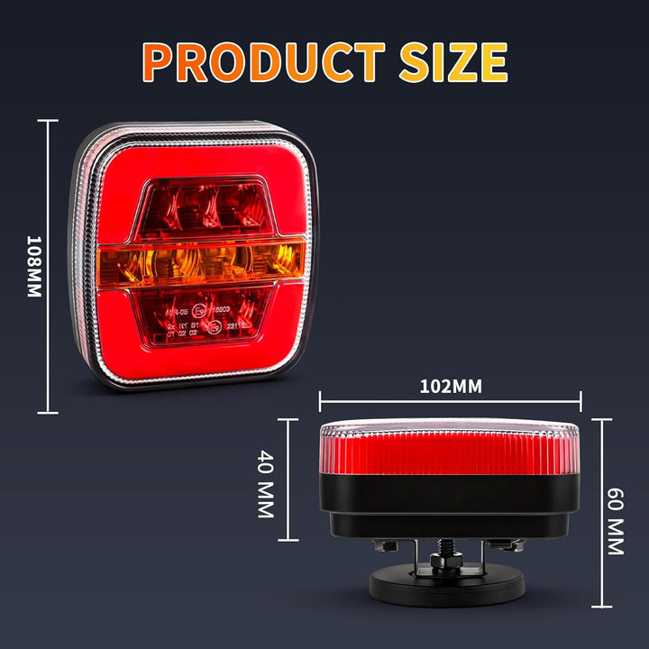 Qiping 2 Pack Kabelloss Anhängerbeleuchtung LED Magnetische Rückleuchten Wireless Magnetfuss Rücklic