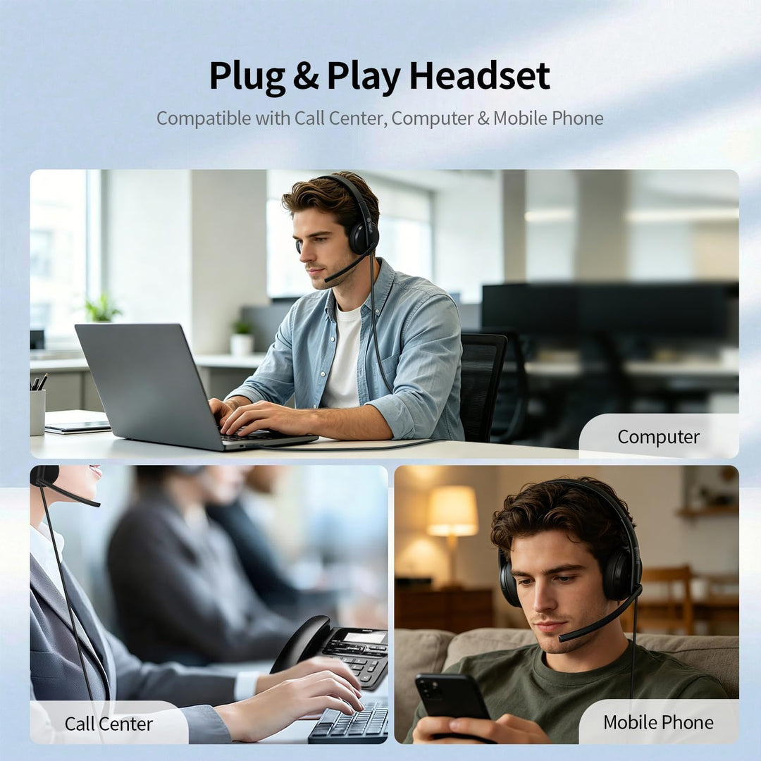 TOALLIN Kabelgebundenes USB-Headset mit Noise-Cancelling-Mikrofon | Stereo-Kopfhörer, Lautstärkeregl