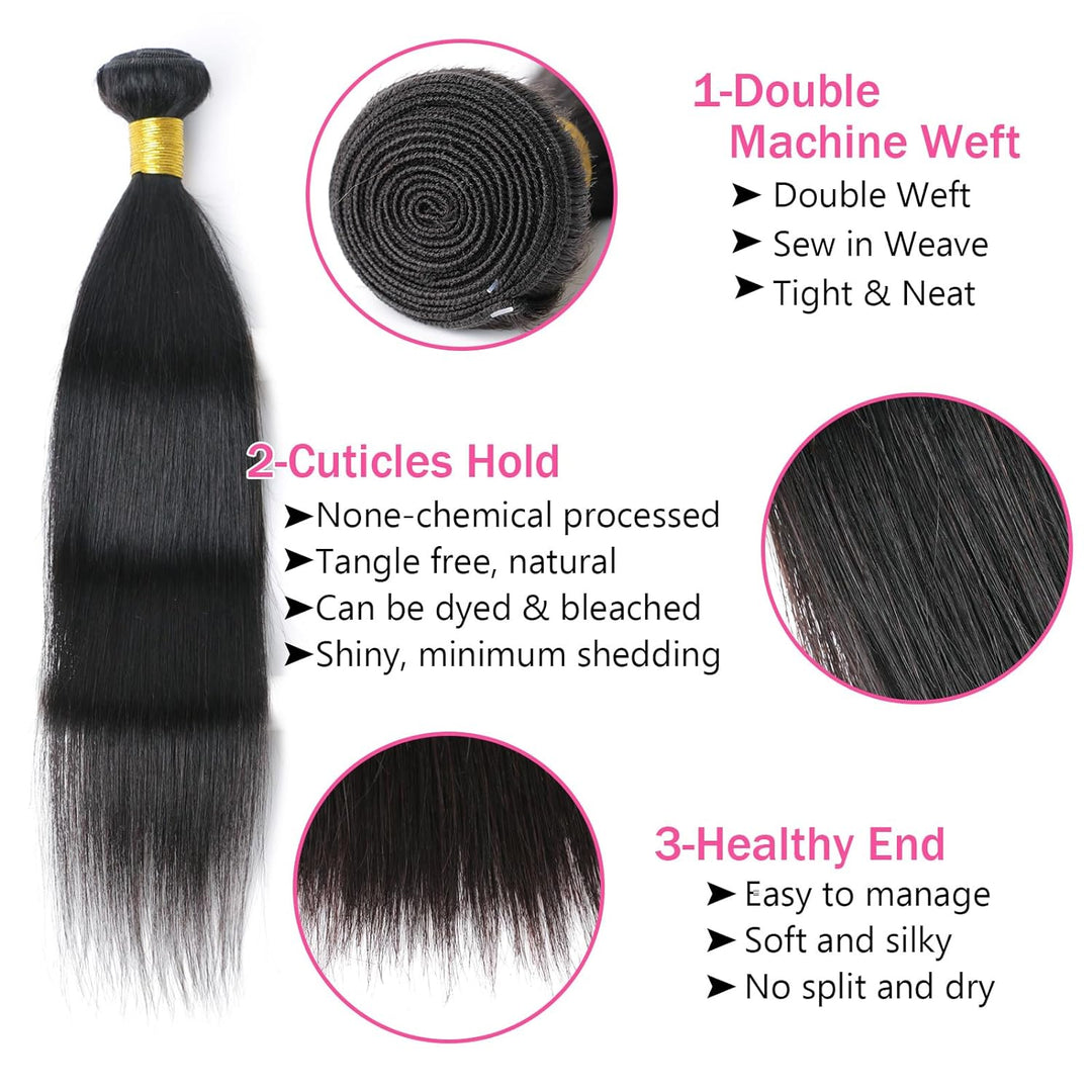 Huarisi 10A Brasilianisches Gerade Echthaar Bündel, Brazilian Straight Human Hair 1 Bundle, 16 Zoll