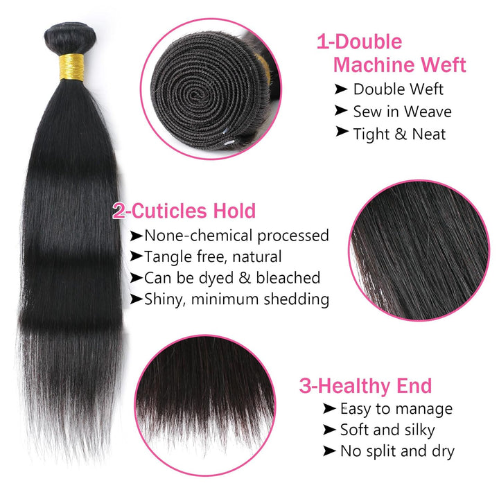 Huarisi 10A Brasilianisches Gerade Echthaar Bündel, Brazilian Straight Human Hair 1 Bundle, 16 Zoll