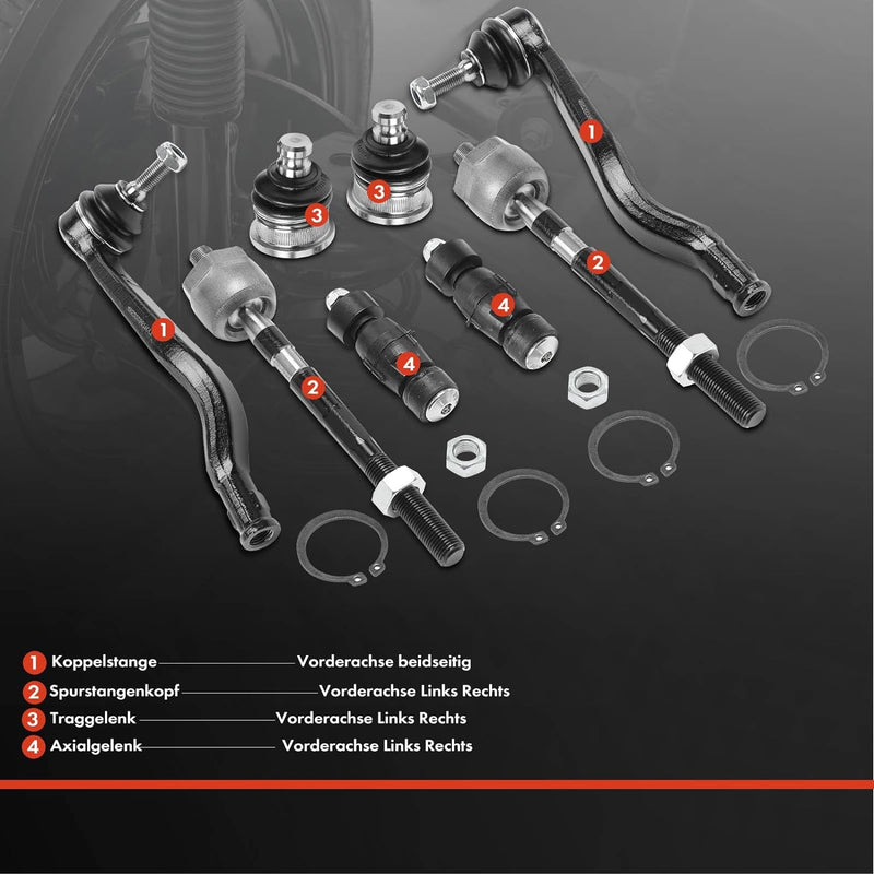 Frankberg 8x Axialgelenk+ Koppelstange+ Spurstangenkopf+ Traggelenk Vorderachse Kompatibel mit Logan
