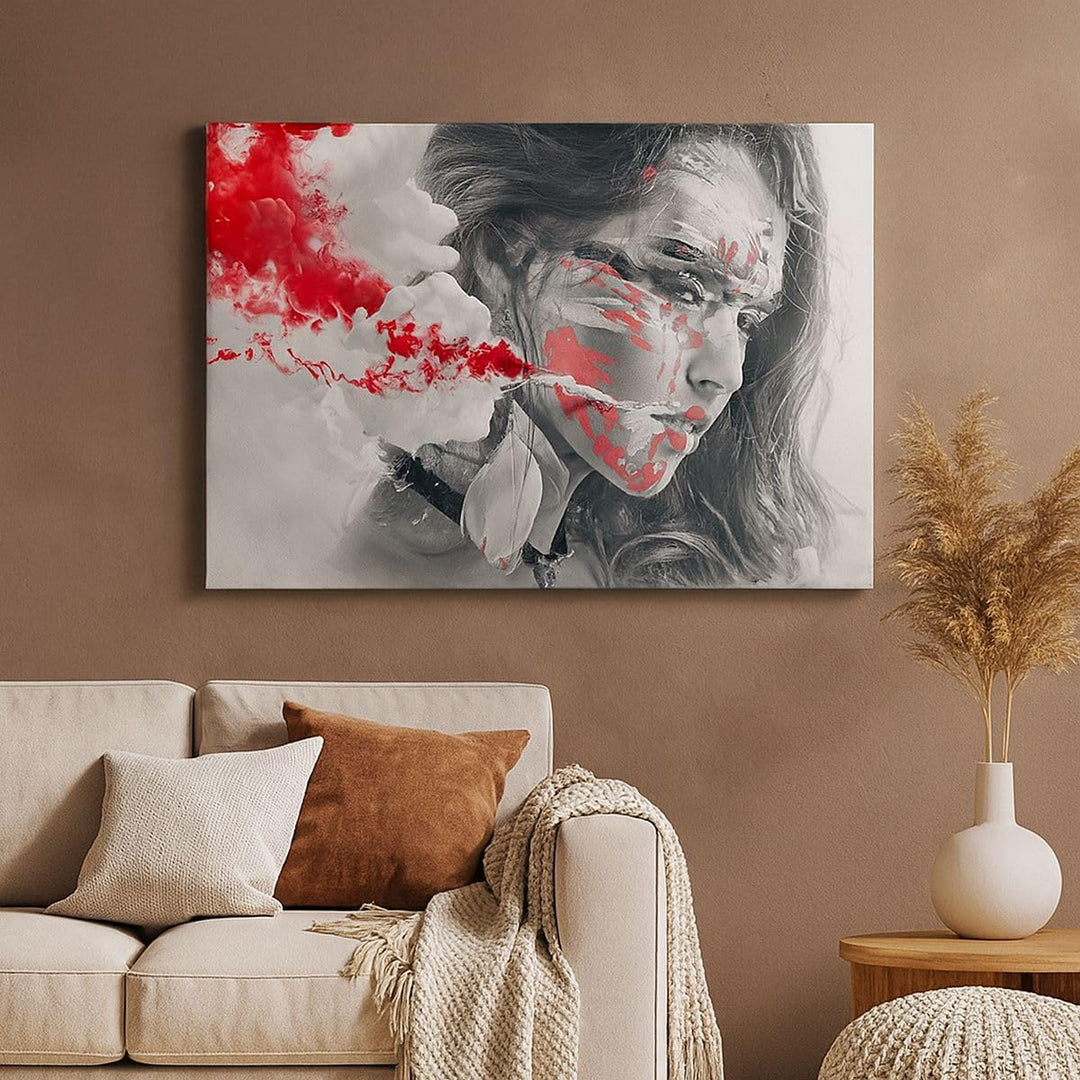 Bilder auf Leinwand 100x70cm Leinwandbild mit Rahmen Frau Gesicht Kunst Gross Wanddeko Bild Schlafzi