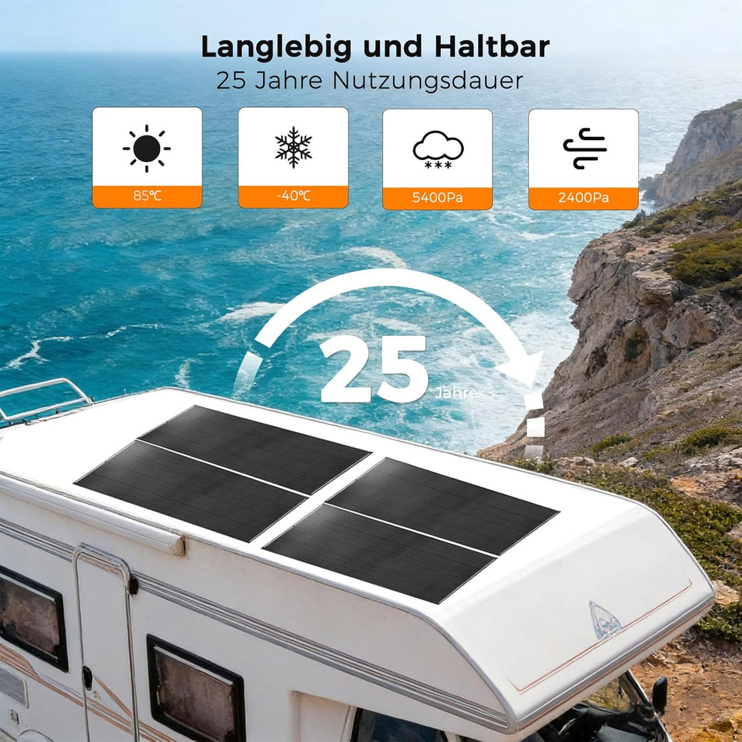 Solarpanel 200W 12V, Solar Panel 200 Watt Schwarz Monokristallines Solarmodul für Wohnmobil, Boot, W